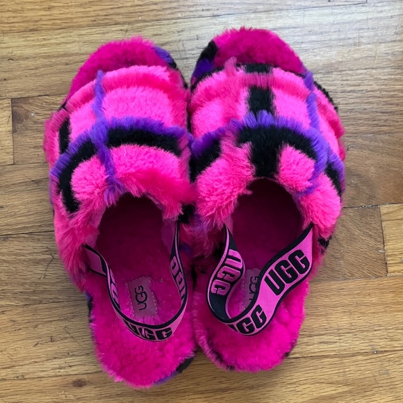 UGG Shoes - UGG Hot Pink & Purple Fuzzy Slide Sandals with Branded Slingback